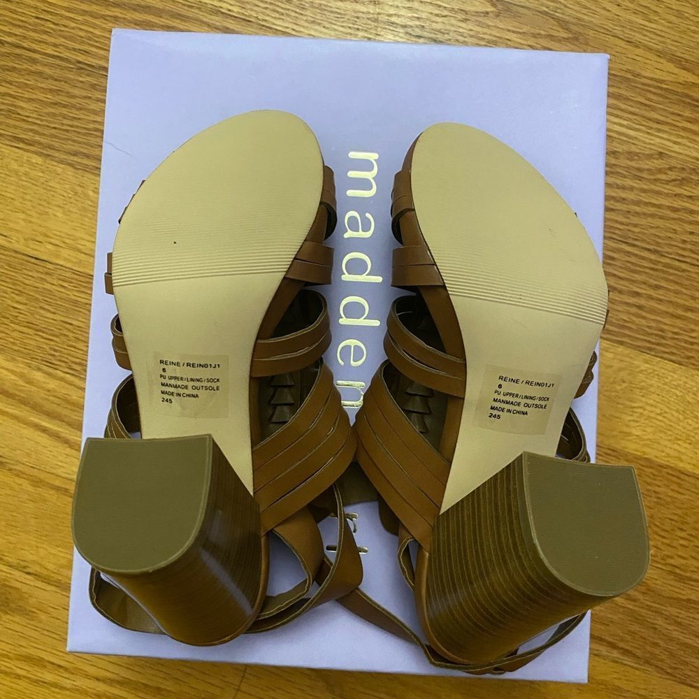 Madden Girl Heeled Sandal Women’s 6 Brown (Cognac) REINE Ankle Strap Shoe New - Picture 4 of 7